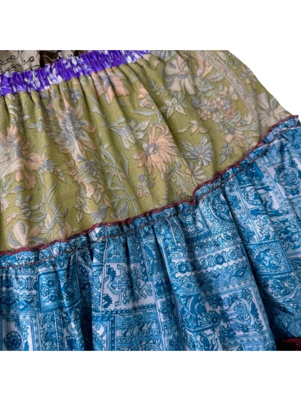 Boho Y2K Patchwork Tiered Maxi Dress Sz S Open Back Flowy Gipsy - Picture 9 of 16